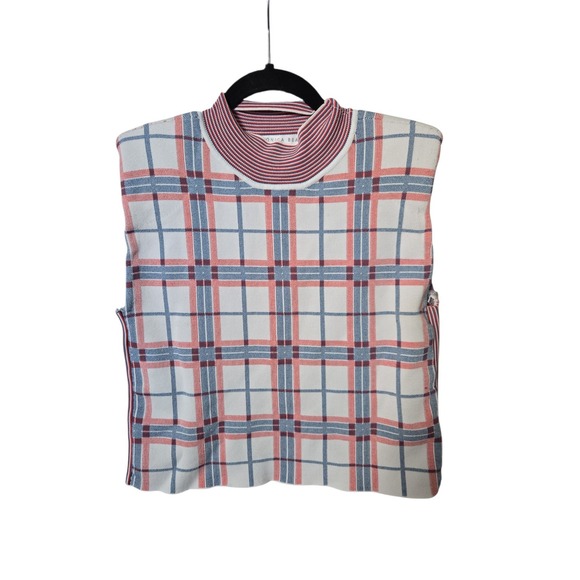 Veronica Beard Rayon Blend‎ Plaid Sweater Vest Top Shoulder Pads Small - Picture 2 of 10
